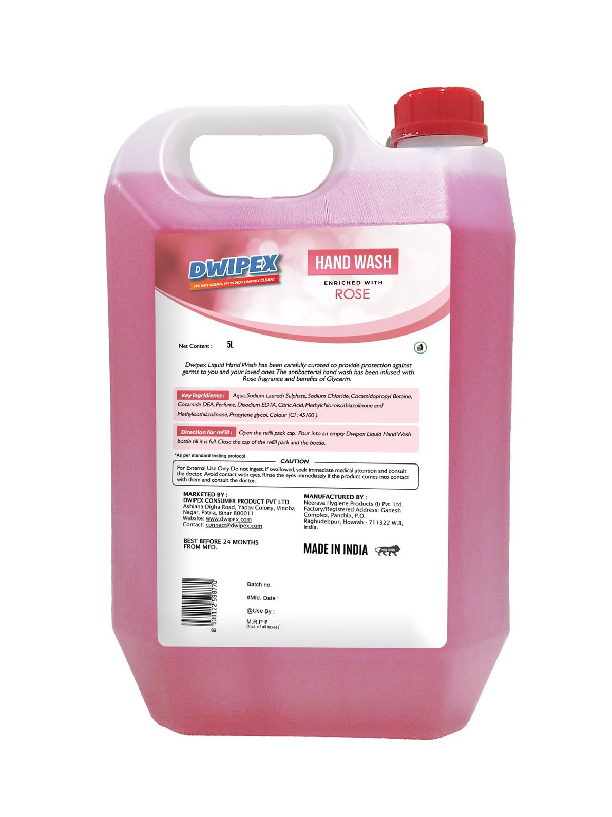 Image of Dwipex hand wash rose refill back view